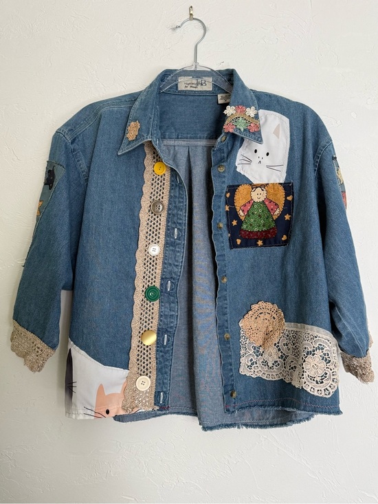Hand Crafted Tops - Upcycled Denim Patchwork Shirt Shacket Medium to XL